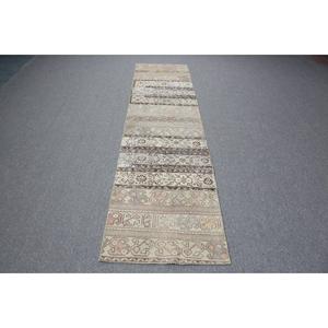 Turkish Runner Rug 2.3x9.3 ft, Vintage <b>Brown</b> Floral <b>Wool</b> Rug - Product Image 1
