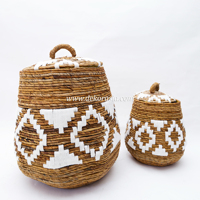 Lot de 3 paniers à linge modernes et luxueux en écorce de bananier, faits à la main, écologiques, durables, couleur naturelle, pour vêtements et maison