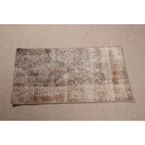 1.7x3.2 ft Rug, Vintage Turkish Rug, <b>Brown</b> Gray Ikat <b>Wool</b> Rug - Product Image 4
