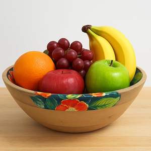 Bol en bois imprimé fait à la main avec un motif floral traditionnel, bol en bois imprimé décoratif pour l'arrangement de la table centrale - Product Image 1