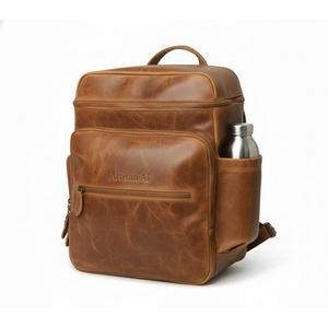 Sac à dos de voyage de luxe en cuir véritable Ganges Grain Caramel marron foncé, léger (1,45 kg), imperméable, avec personnalisation manuelle - Product Image 3
