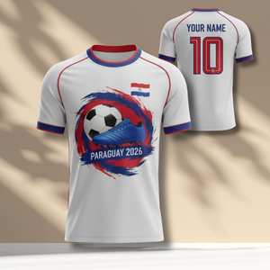 Maglia da tifoso calcio Paraguay 2026 WC, T-shirt grafica rosso bianco blu, Top Orgoglio Sudamericano per il giorno della partita e Streetwear - Product Image 1
