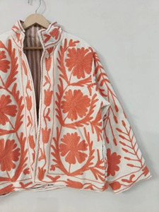 Veste en polyester brodée de fleurs, col montant, manches longues, fermeture éclair, vêtement d'extérieur décontracté, pour l'automne, pour adultes - Product Image 4