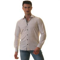 Chemise habillée homme à manches longues 100 % coton, motif Paisley intérieur à pois blancs, col boutonné, prête pour le printemps, en stock