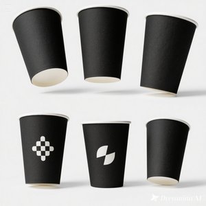 Vaso de papel negro ecológico con diseño impreso en blanco 12 oz 50 paquetes desechables y elegantes - Product Image 1