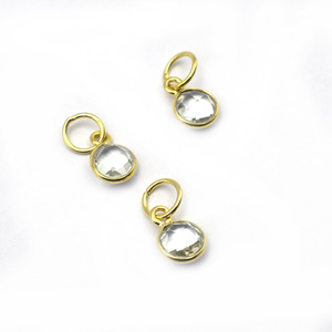 Handmade <b>Crystal</b> Quartz Birthstone Bezel <b>Pendant</b> 6mm Faceted Gold Plated Sterling Silver Necklace Children's Gender Gift Jewelry - Product Image 2