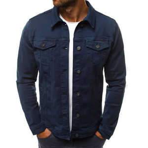 Veste en jean pour hommes confortable de couleur unie 100% coton vêtements décontractés pour l'hiver Streetwear avec logo avant et poches - Product Image 2