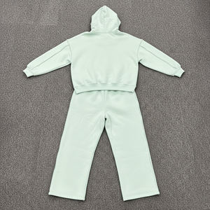 High Quality 100% Cotton Fleece Heavyweight Solid Color Pullover Tracksuit for Men Custom Disstress Embriordery Logo Sweatsuit - Product Image 5