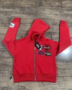 Venta al por mayor Sudadera con capucha unisex 100% algodón orgánico efecto lavado ácido diseño desgastado bordado de diamantes de imitación estampado personalizable invierno - Product Image 1