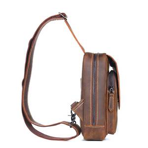 Sacs à bandoulière unisexes de haute qualité en cuir véritable, antivol, avec panneau solaire, fermeture éclair, petit sac à bandoulière, sac de poitrine, sac de téléphone portable - Product Image 2