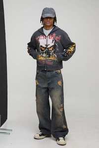 Sweat-shirt à capuche en molleton délavé à l'acide, très demandé, écologique, 100% coton, ourlet côtelé, poignets côtelés, vêtements décontractés pour homme, automne - Product Image 4