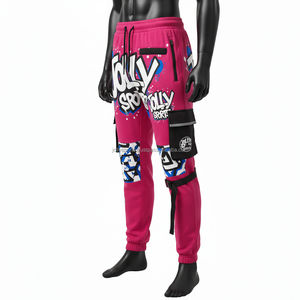 Women Jogger Pant Premium Cotton Polyester Fleece 280 GSM Pink Panel Cargo Style With Custom Heat Transfer Logo women's pants - Product Image 4