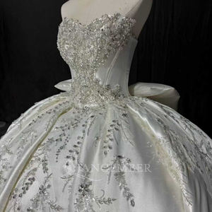 Robe de mariée de luxe en satin Jancember MN310, robe de mariée sans bretelles, robe de bal perlée, Vestido De Novia, mariage moderne - Product Image 4
