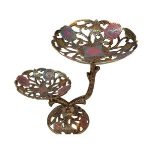 Bol de fruits rond à deux niveaux en laiton fait à la main de haute qualité avec gravure multicolore et fini polonais pour une utilisation en cuisine - Product Image 5