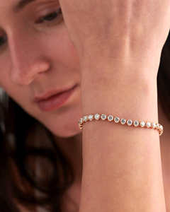 สร้อยข้อมือเทนนิส6.40ctw สีเหลืองทอง14K ประดับเพชรเม็ดกลมเจียระไนแบบคลาสสิกการตั้งค่าฝาของขวัญปาร์ตี้สไตล์น่ารักสำหรับผู้หญิง - Product Image 5