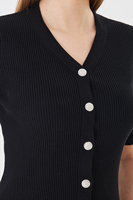 Cárdigan de punto con cuello en V para mujer, manga tres cuartos, botones en la parte delantera, color sólido, estilo minimalista, para todas las estaciones