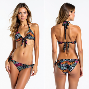 High Quality Women's Customized Sublimated Brazilian Bikini Set Solid Color 2-Piece Set With Adjustable Drawstring Bra - Product Image 3