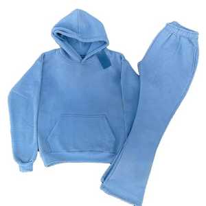 Survêtement hommes High Street Flare bas lavé pantalons longs et pull à capuche épais et chaud 100% coton Outwear survêtements - Product Image 4