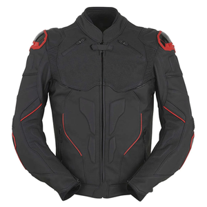 Men's Genuine Leather Winter Racing Motorbike Jacket Red Lines CE Armours Protection Custom Racing Motorcycle Jacket Pure Black - Product Image 1
