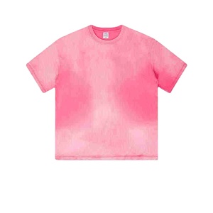 Camiseta Tie Dye Rosa para Hombre, Degradado, Algodón Lavado, Estilo Casual Urbano, Holgada, de Verano - Product Image 1
