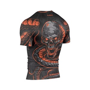 Rashguard d'entraînement MMA à manches courtes, respirant, extensible, écologique, séchage rapide, en Spandex/Polyester, avec logo personnalisé pour le grappling - Product Image 3