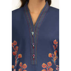 Ensemble coordonné bohème imprimé en tissu crêpe bleu marine pour femmes, tenue en 2 pièces avec design sans col, taille 3XL - Product Image 4