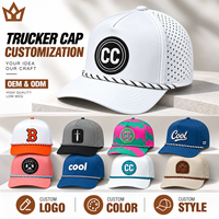 Casquette de baseball 5 panneaux en polyester personnalisée avec patch brodé, imperméable, séchage rapide, perforée, avec cordon, pour le golf, vente en gros OEM