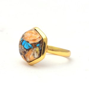 Bijoux fantaisie huître naturelle cuivre Turquoise bague 925 solide en argent Sterling déclaration bague bijoux approvisionnement de l'Inde - Product Image 3