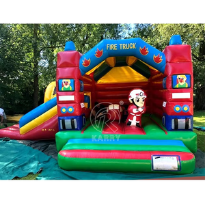 Castillo inflable con forma de camión de bomberos, trampolín inflable de PVC para niños, para fiestas y eventos al aire libre. - Product Image 1