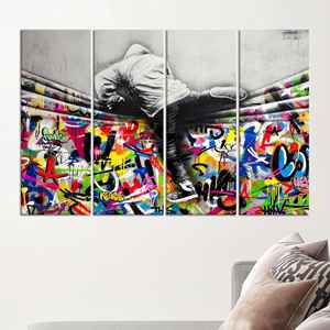 Affiche sur toile Urban Graffiti Climber - Impression décorative moderne et jeune, lot de 4 toiles - Product Image 1