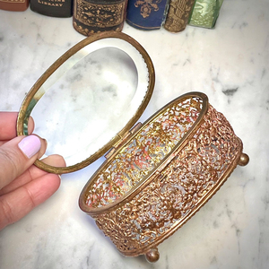 Vintage New Arrival tùy chỉnh kích thước vát Glass lưu trữ <span class=keywords><strong>Box</strong></span> Đối với trang sức trang điểm Phụ kiện đính hộp <span class=keywords><strong>oval</strong></span> Shape kim loại Brass vàng - Product Image 2