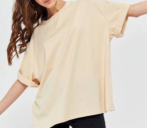 Camiseta informal de alta calidad para mujer, camiseta de manga corta con cuello de pico 150 GSM, Logo personalizado, 100% algodón - Product Image 6