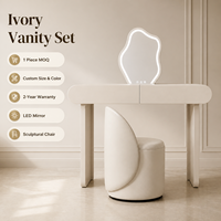 Ensemble coiffeuse LED ivoire sur mesure de luxe avec miroir et chaise sculpturale pour chambre d'hôtel et villa