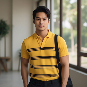 เสื้อโปโลแขนสั้นระบายอากาศลายทางสำหรับผู้ชายเสื้อกอล์ฟเสื้อโปโลผู้ชายสไตล์สตรีทเสื้อโปโลน้ำหนักเบา - Product Image 2