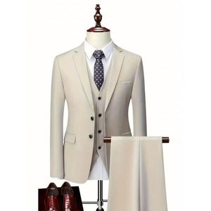 High Quality 3-Piece Men's Business Casual Suit Set Breathable Flat Front Style for <b>Weddings</b> and Parties - Product Image 1