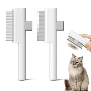 Ensemble de toilettage pour animaux de compagnie de style simple avec bouton de déverrouillage, peigne anti-puces en acier inoxydable à dents serrées, dents longues et courtes, gel pour l'épilation - Product Image 1
