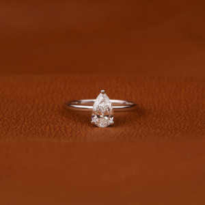 1.0 CT poire coupe laboratoire cultivé diamant bague de fiançailles 14KT massif plaqué or blanc lunette réglage Style tendance IGI certifié - Product Image 2