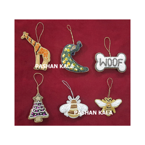 New Zari Embroidery Christmas Tree Hanging Ornaments Handmade Fabric Material Multiple Shape Used For Festival Party Decorations - Product Image 1