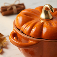 Cocotte en fonte émaillée en forme de citrouille avec couvercle et double poignée, idéale pour la cuisson et le ragoût à la maison
