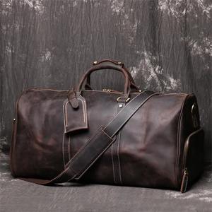 Sac de voyage rétro en cuir de vachette pour hommes de grande capacité porté à la main et à bandoulière avec compartiment à chaussures - Product Image 5