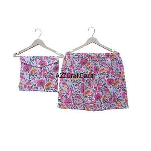 Ensemble de pyjama court pour femmes à motif floral imprimé à la main 100% coton pur Doux Fermeture à cordon de serrage Vêtement de nuit d'été - Product Image 3