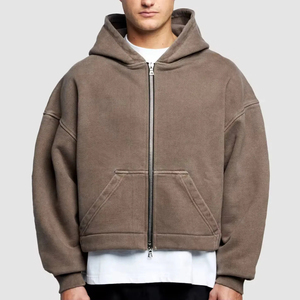 Pull vintage personnalisé de luxe en gros, sweat-shirt à fermeture éclair surdimensionné et épais délavé à l'acide, fabrication de sweat à capuche vierge lourd pour hommes - Product Image 1
