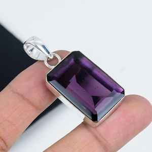 Pendentif en améthyste fait main, argent sterling 925, style vintage, collier unique avec pierre précieuse, haute qualité, pour femmes, enfants, hommes, cadeaux - Product Image 1
