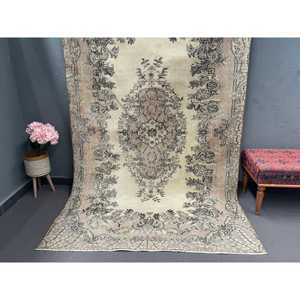 5.3x8.6 ft Vintage Turkish Rug, Large Rug, <b>Brown</b> Gray Southwestern <b>Wool</b> Rug - Product Image 1