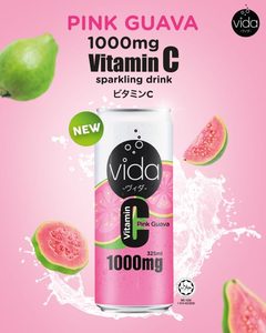 Vida <b>C</b> Sparkling Malaysia Halal Carbonated Drinks Quenching Thirst Low-Fat Fruity Pink Guava Soda Flavors Vitamin <b>C</b> Can 325ml - Product Image 5