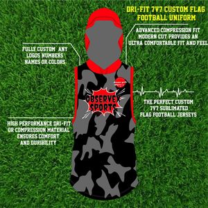 Sweat à capuche sans manches personnalisé respirant pour le flag football |   Maillot de compression 7 contre 7 avec propriétés d'évacuation de l'humidité et de séchage rapide - Product Image 2