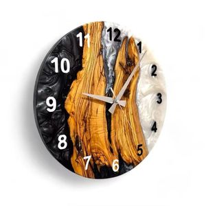 Horloge murale analogique minimaliste moderne la plus vendue à la main en résine époxy et bois Design suspendu pour la décoration de salon de bureau à domicile - Product Image 5