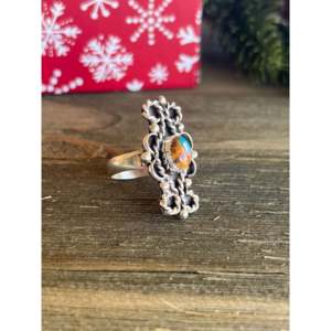 Mohave <b>Turquoise</b> Sterling Silver <b>Ring</b> Size 8.5-Navajo Made Bezel Inlay Unisex Gift Jewelry - Product Image 5