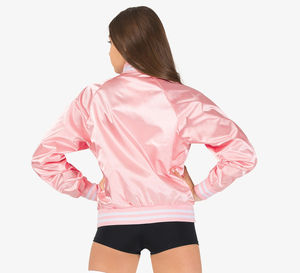 2025 chaquetas de béisbol de satén de diseño caliente para mujer de alta calidad Color sólido hombros caídos cuello alto para invierno - Product Image 2