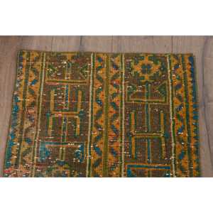 Alfombra Vintage, Alfombra Turca Pequeña de 1.7x3 pies, Alfombra con Bordes Verdes y Azules - Product Image 4